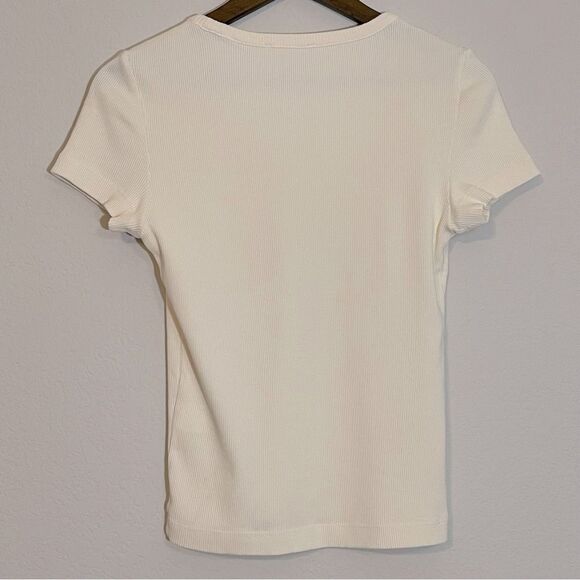 Madewell NWT Slim Fit Garment-Dyed Ribbed Crewneck Pocket Tee Size Medium Ivory - Picture 12 of 13